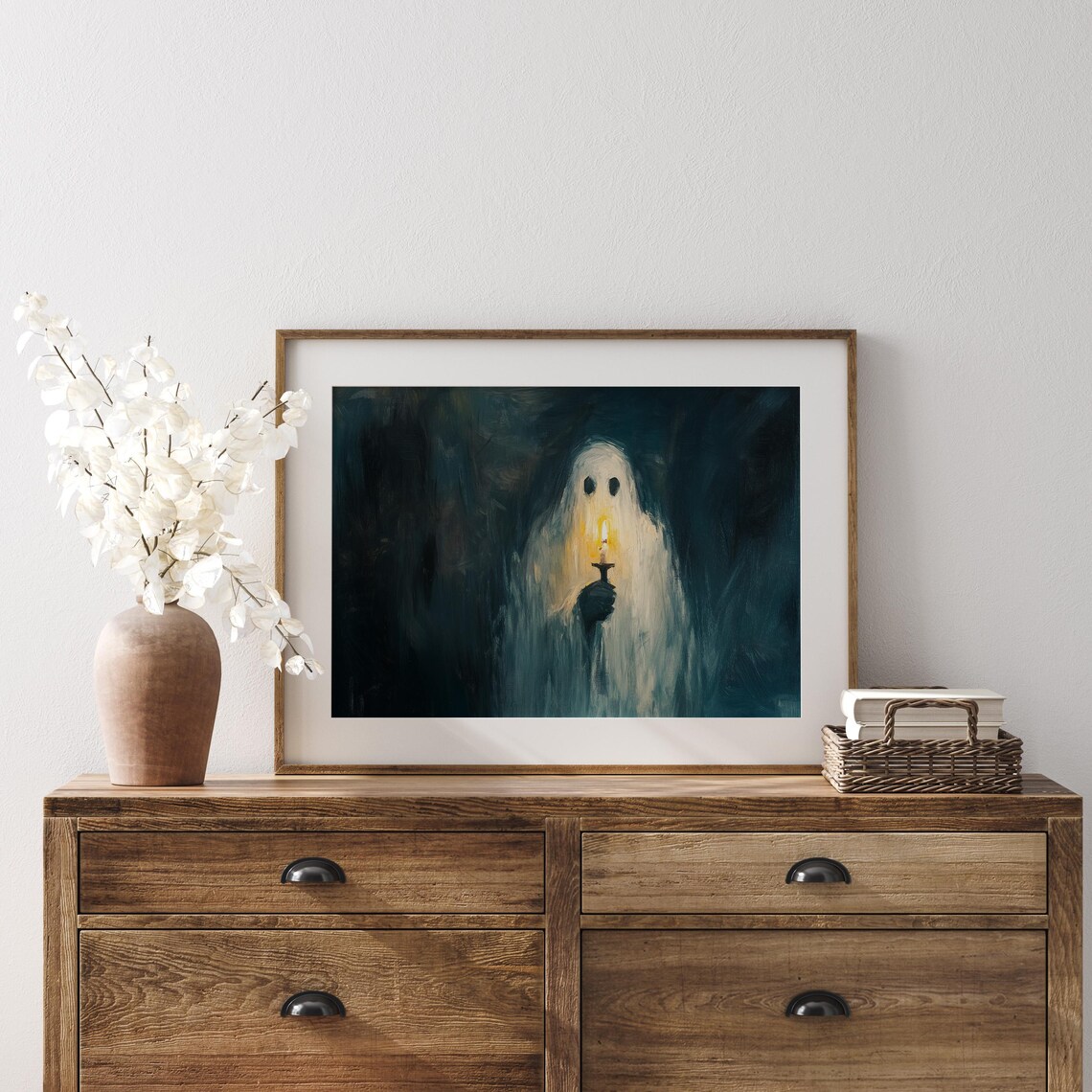 Cute Ghost Holding A Candle In A Dark Painterly Night Poster - Image 2