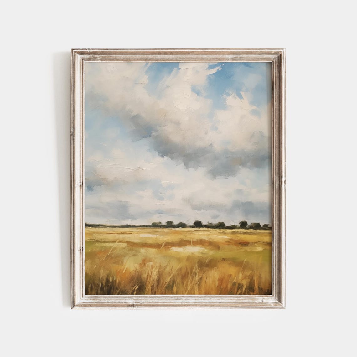 Golden Meadow Beneath a Vast Dramatic Cloudy Sky Painting Poster