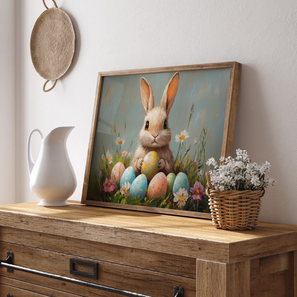 Bunny Surrounded By Painted Easter Eggs And Spring Wildflowers Poster - Image 2