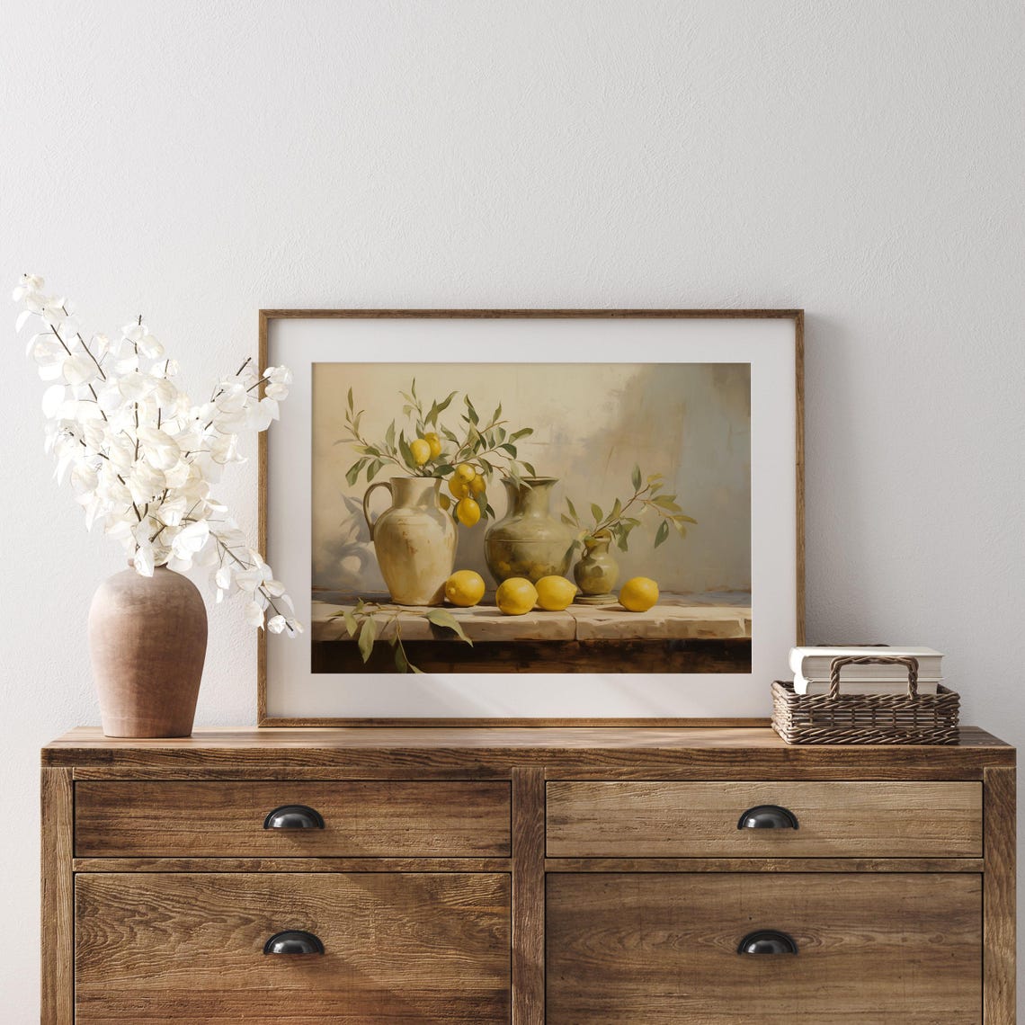 Lemons With Three Ceramic Jugs On A Mediterranean Shelf Poster - Image 2