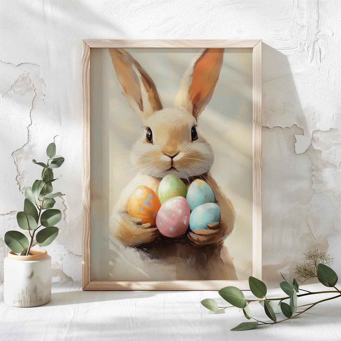 Bunny Holding Pastel Easter Eggs Cute Spring Portrait Poster - Image 4