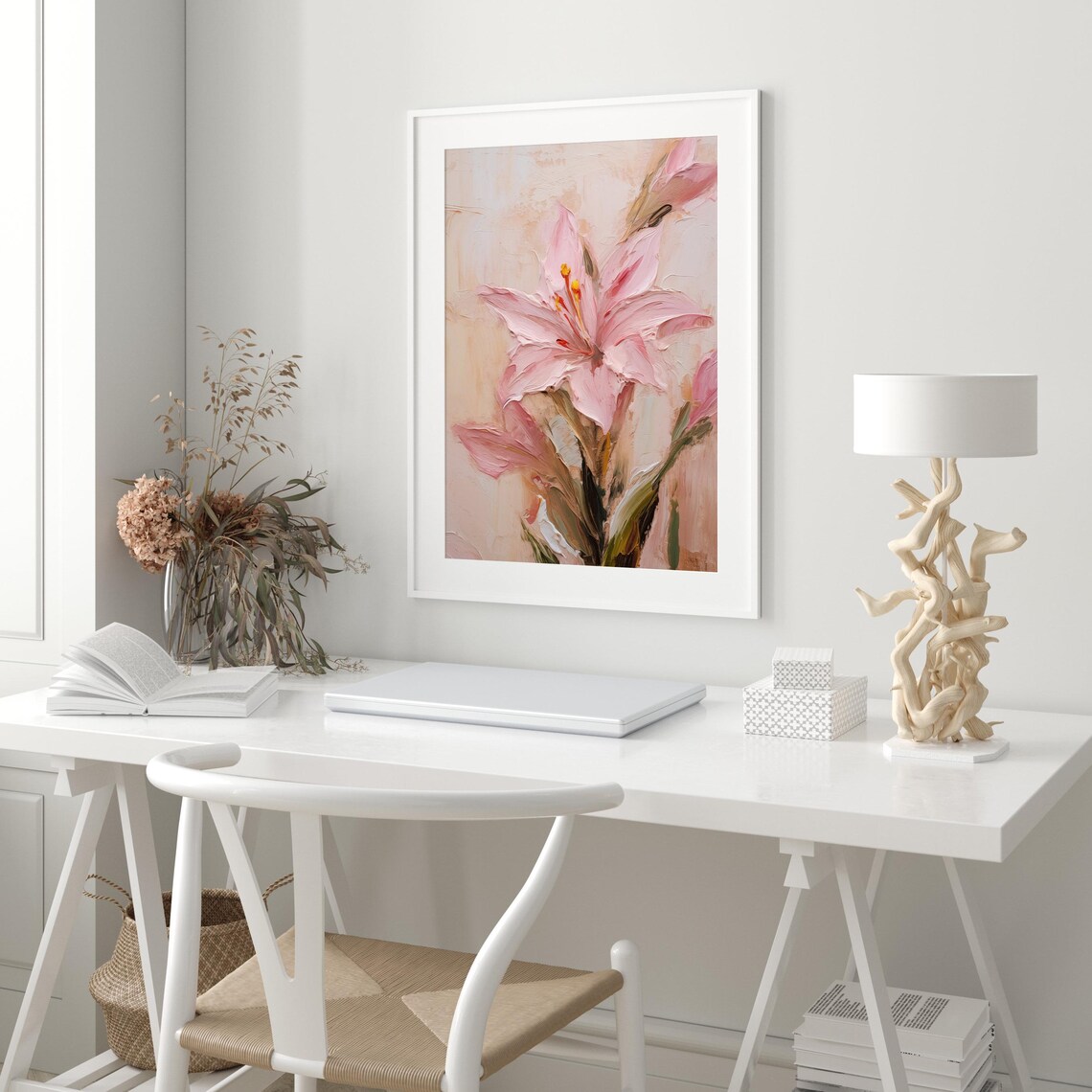 Blush Pink Lily in Textured Impasto Oil Painting Floral Poster - Image 4