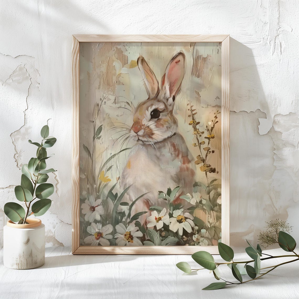Rabbit Among Wildflowers Soft Artistic Spring Portrait Poster - Image 4