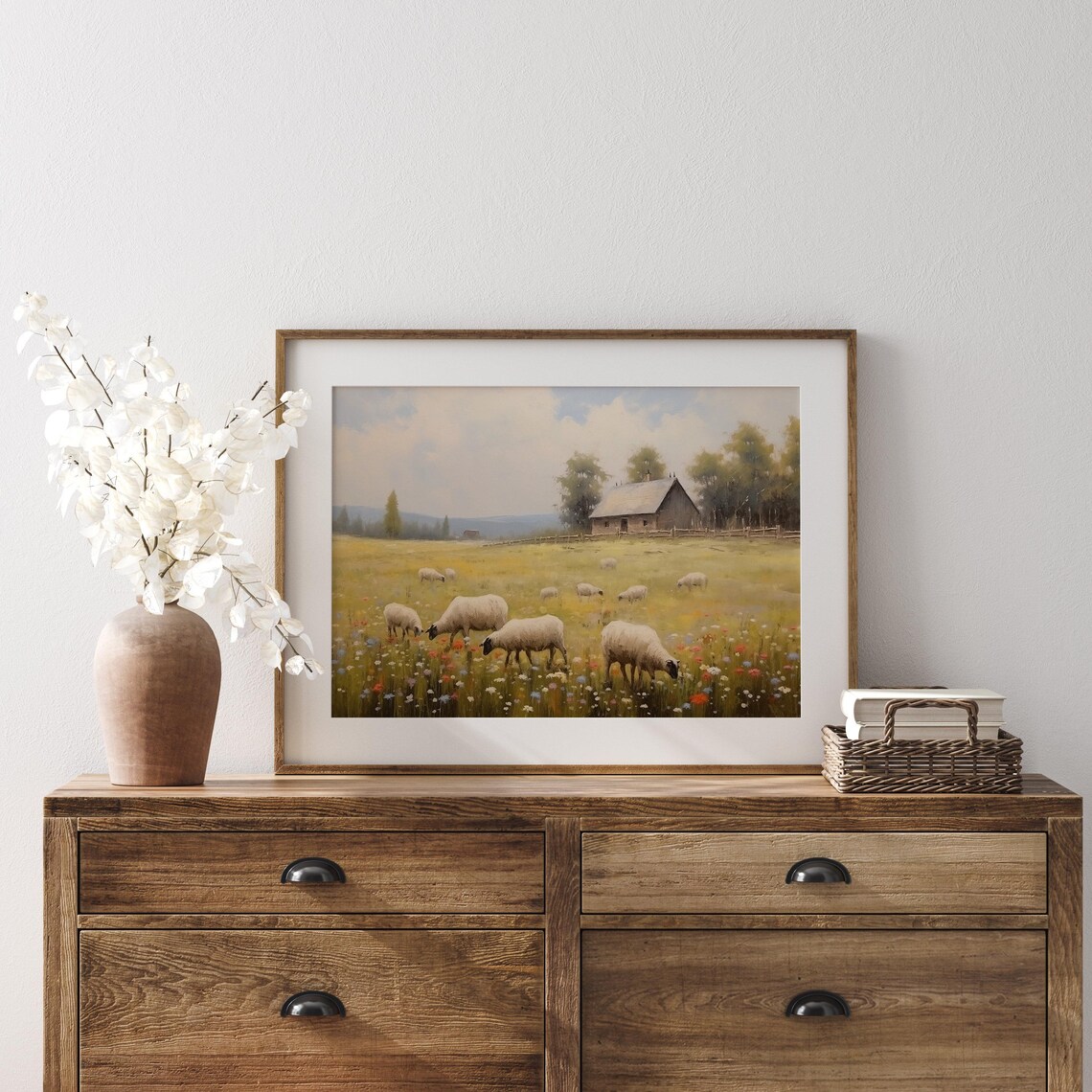 Sheep Grazing In A Wildflower Meadow Beside A Country Barn Poster - Image 2