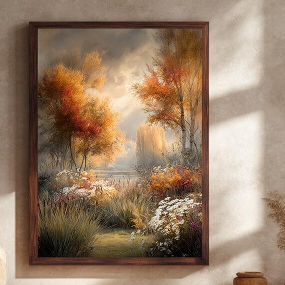 Serene Autumn Forest Lake Golden Trees Landscape Canvas Print