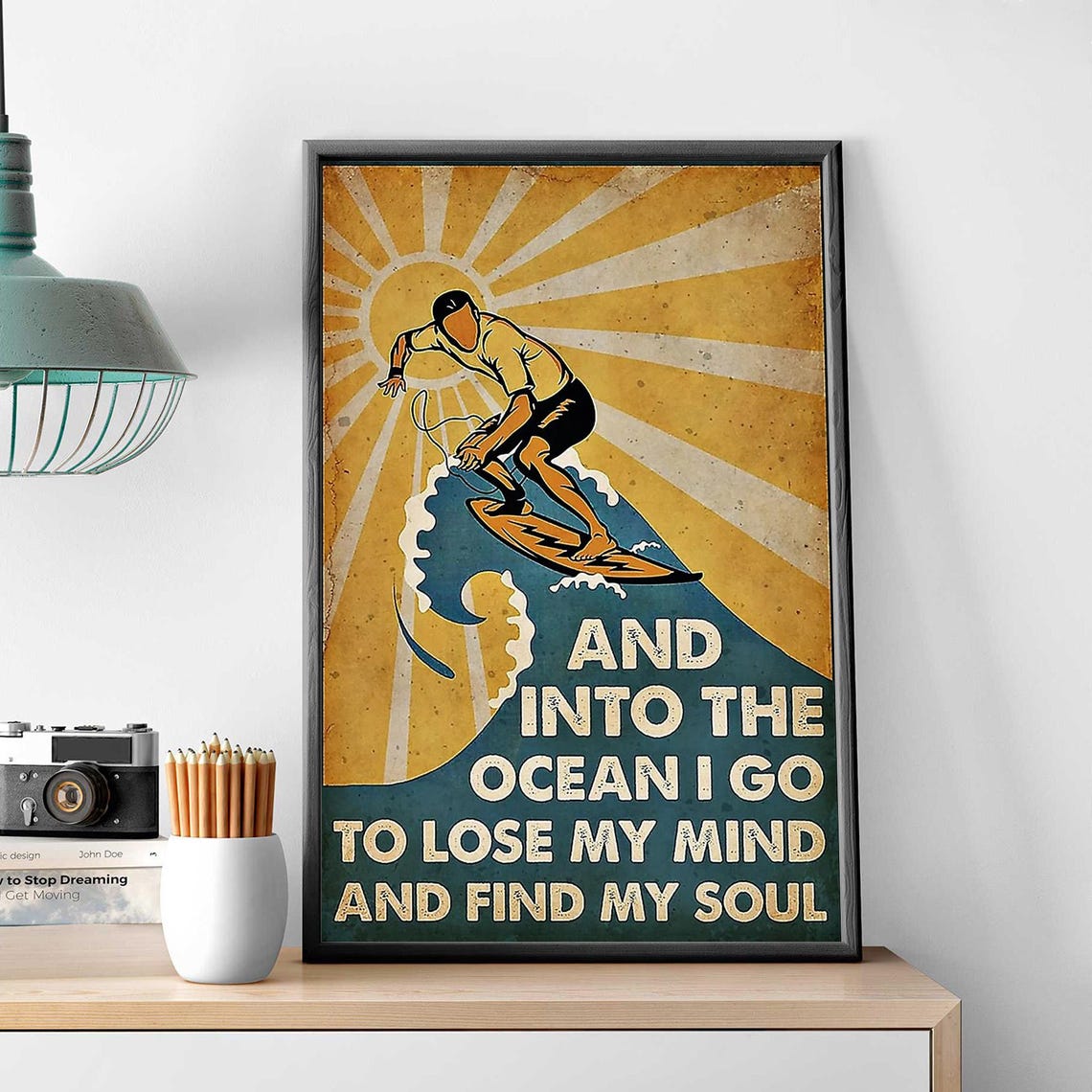 And Into The Ocean I Go Man Surfing Wave Vintage Poster Artwork - Image 3