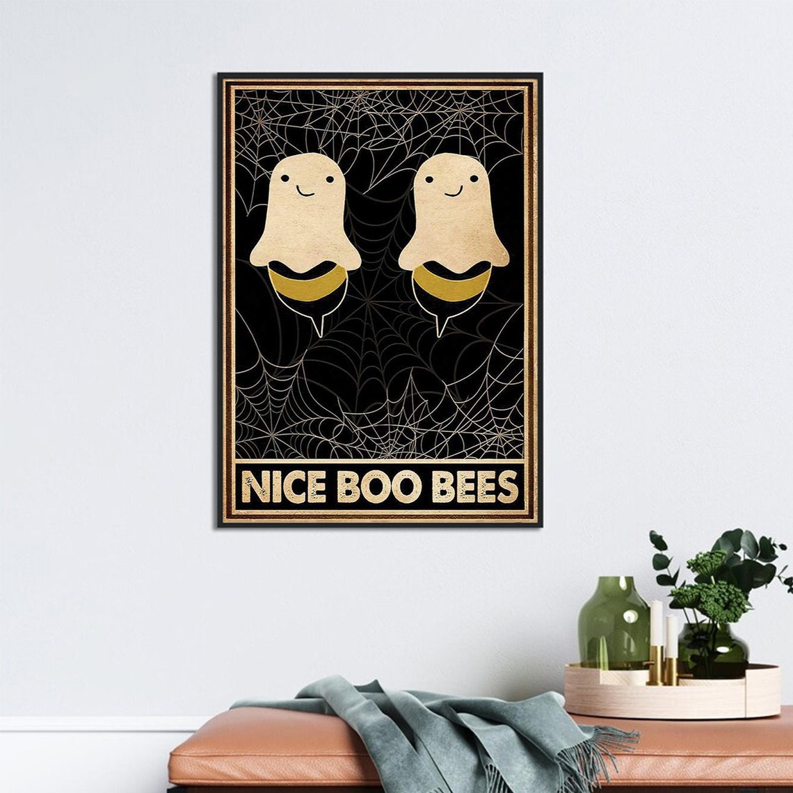 Nice Boo Bees Cute Ghost Bee Halloween Spiderweb Poster Artwork - Image 3