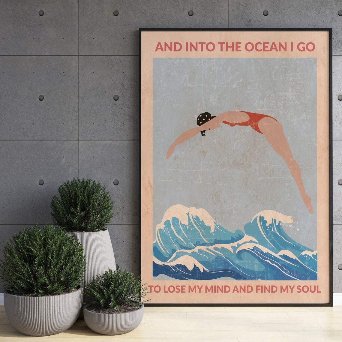 Swimming Girl Poster And Into The Ocean I Go To Lose My Mind And Find My Soul Vintage Swimming Girl Wall Art Swimming Wall Decor - Image 3