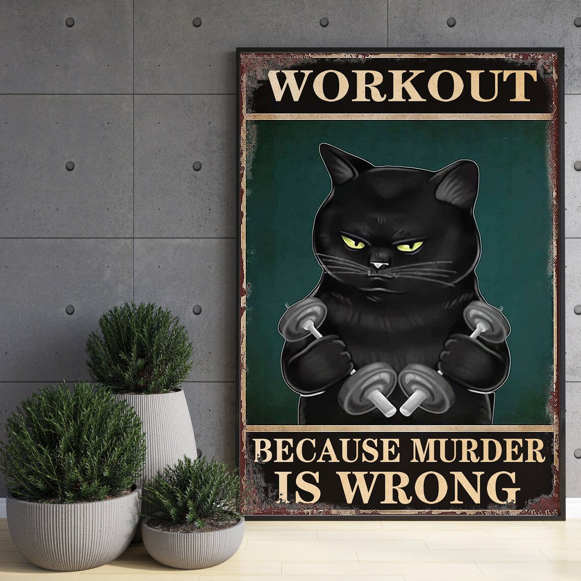 Black Cat Gym Room Art, Weightlifting Workout Poster - Image 3