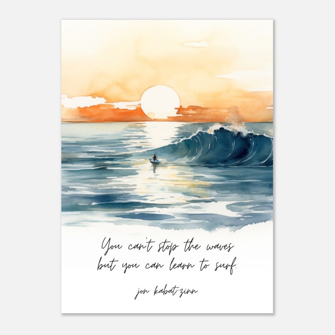 Jon Kabat-Zinn Surf Quote, Watercolor Art Print - Image 3