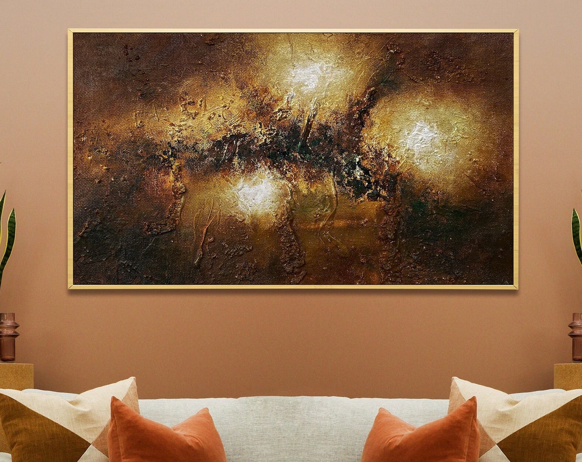 Golden Brown Glowing Light Bursts Textured Abstract Art Wall Poster