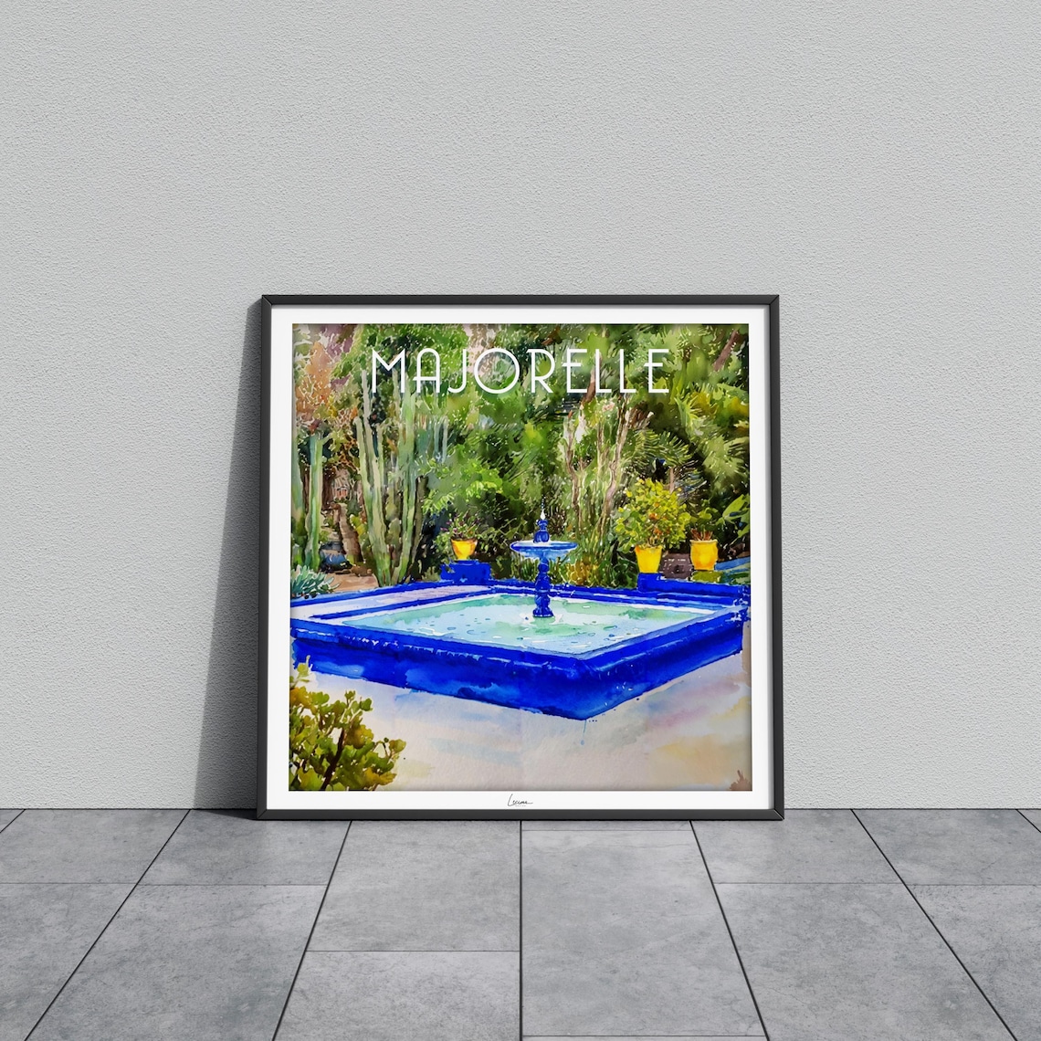 Majorelle Cobalt Blue Square Fountain Basin Watercolor Poster