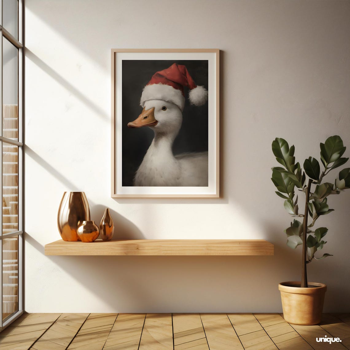Vintage Christmas Wall Art The Jolly Christmas Duck Christmas Oil Painting Decor Living Room Christmas Decor Winter Print