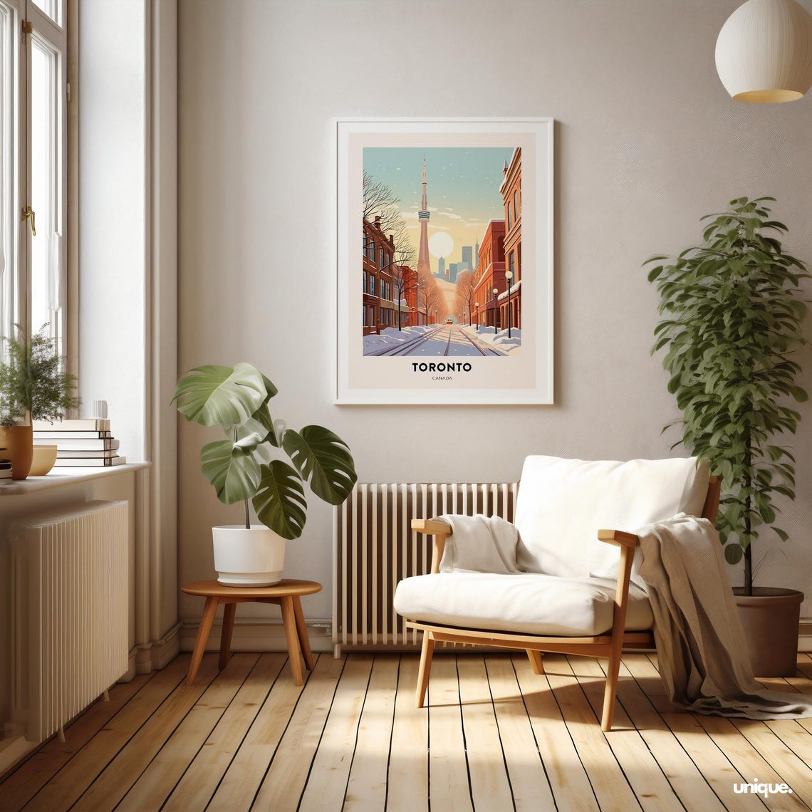 Toronto Winter Snowy Street CN Tower Vintage Travel Poster Canada