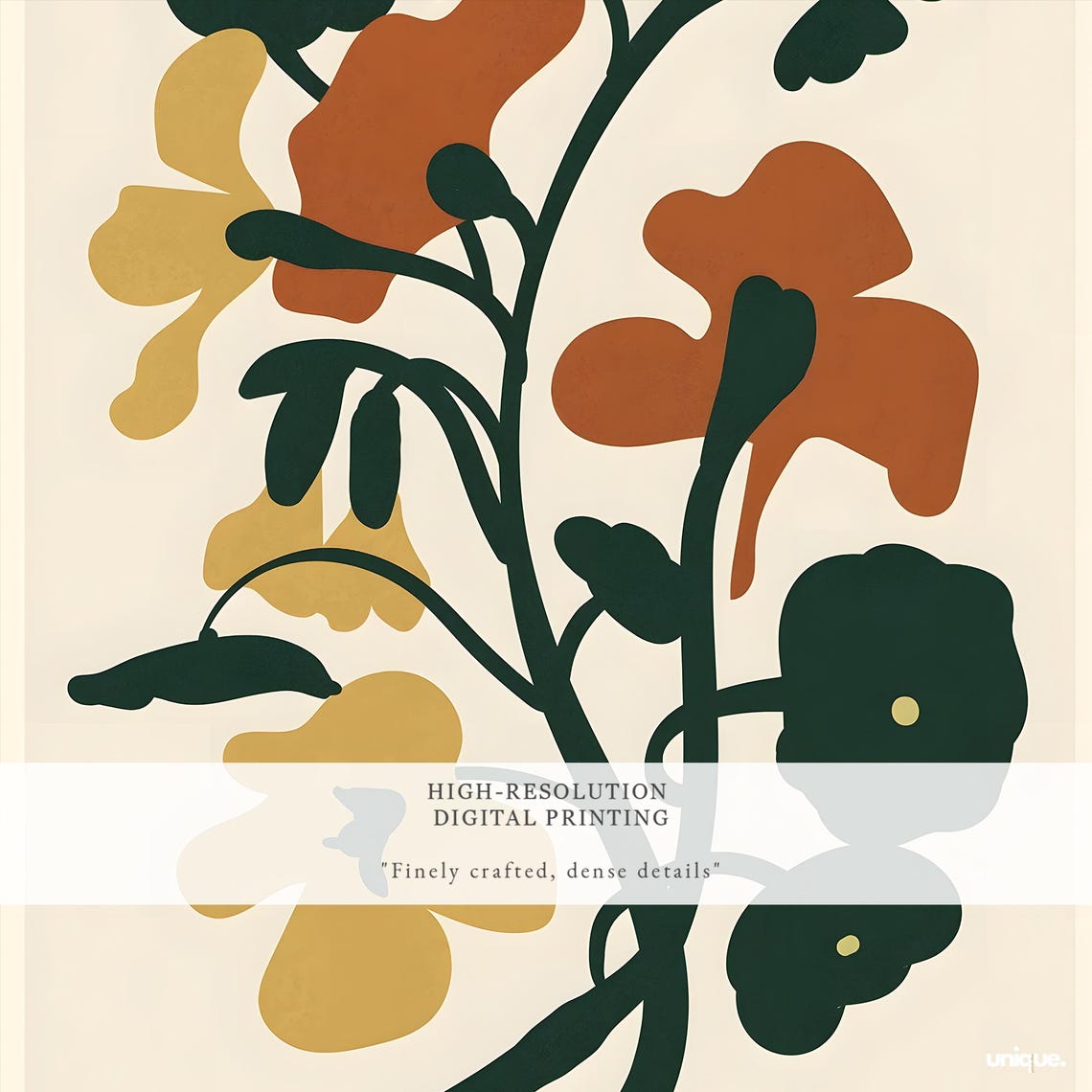 Abstract Floral Terracotta and Mustard Modern Botanical Art Poster