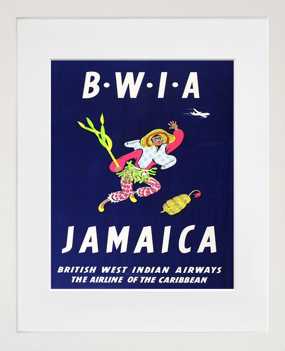 Jamaica Travel Poster British West Indian Airways Print Jamaican Art Tr101a