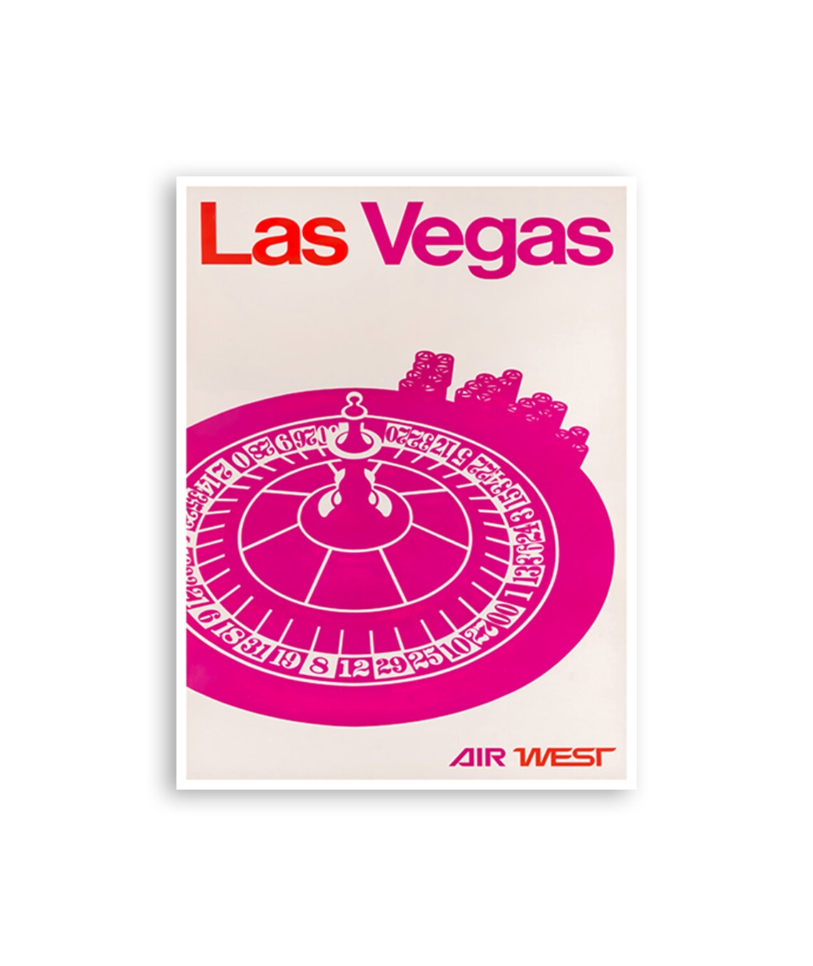 Las Vegas Air West Poster Hot Pink Roulette Wheel Casino Retro Art