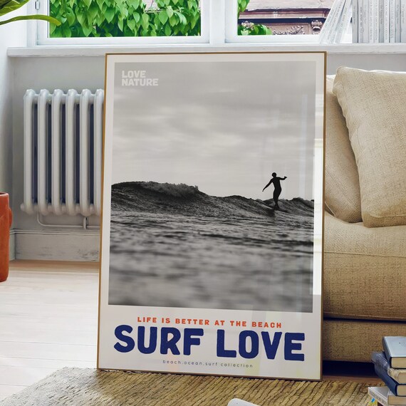 Surf Up Poster Surf Love Movie Poster And Magazine Cover Style Print Coastal Print Beach Print Coastal Prints Black White Surf Poster