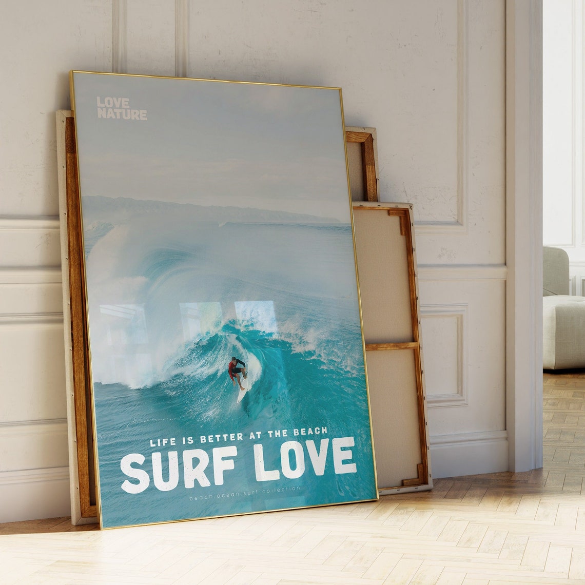 Surf Love Big Barrel Wave Surfer Turquoise Ocean Surfing Poster