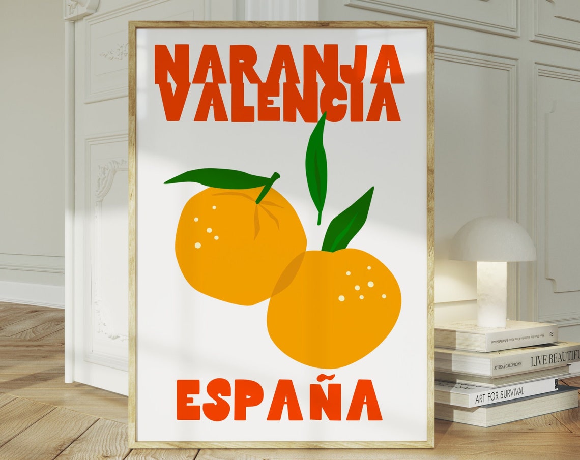 Naranja Valencia Espana Bold Orange Citrus Fruit Kitchen Wall Poster
