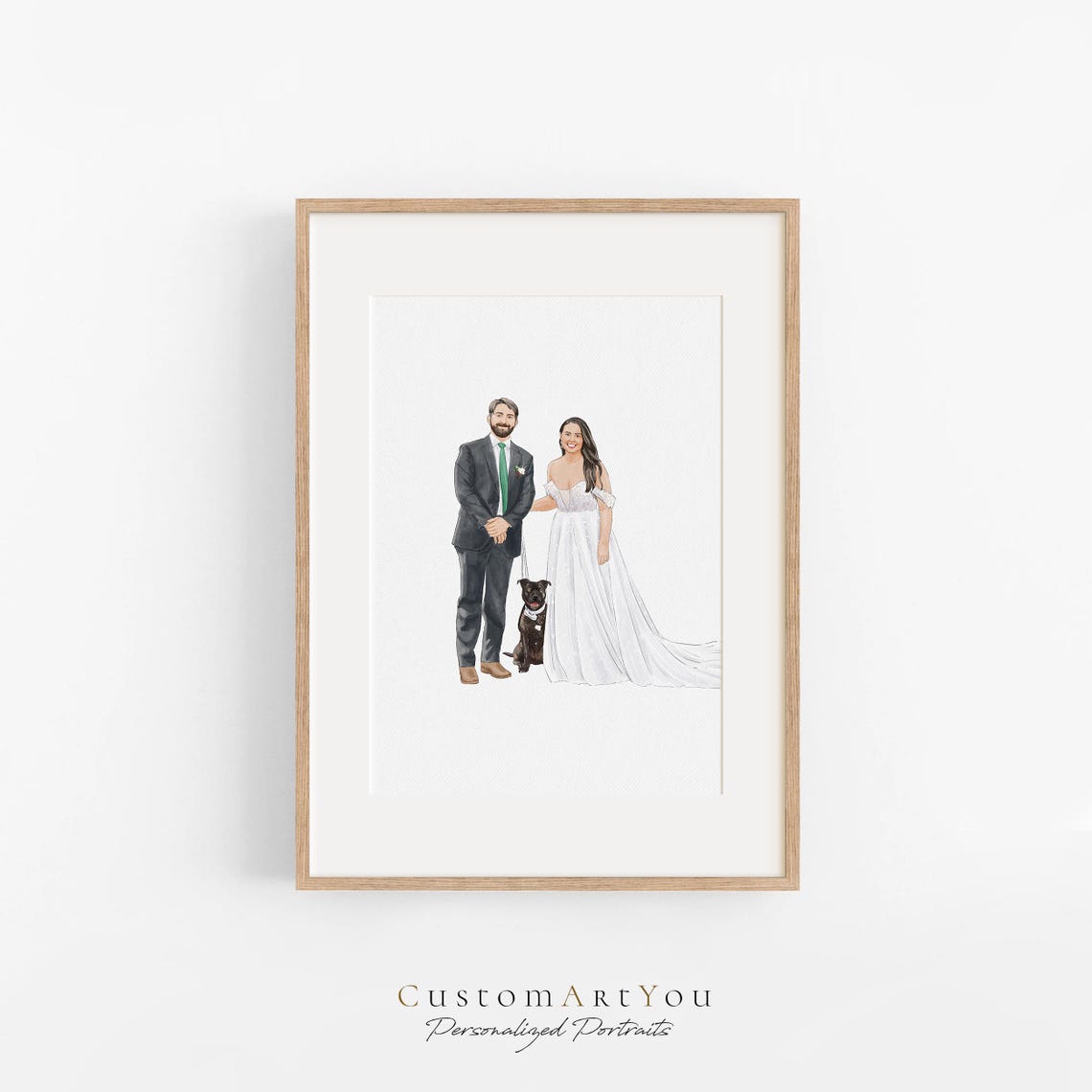 Custom Wedding Couple Watercolor Portrait With Names and Date Art Poster - Image 3