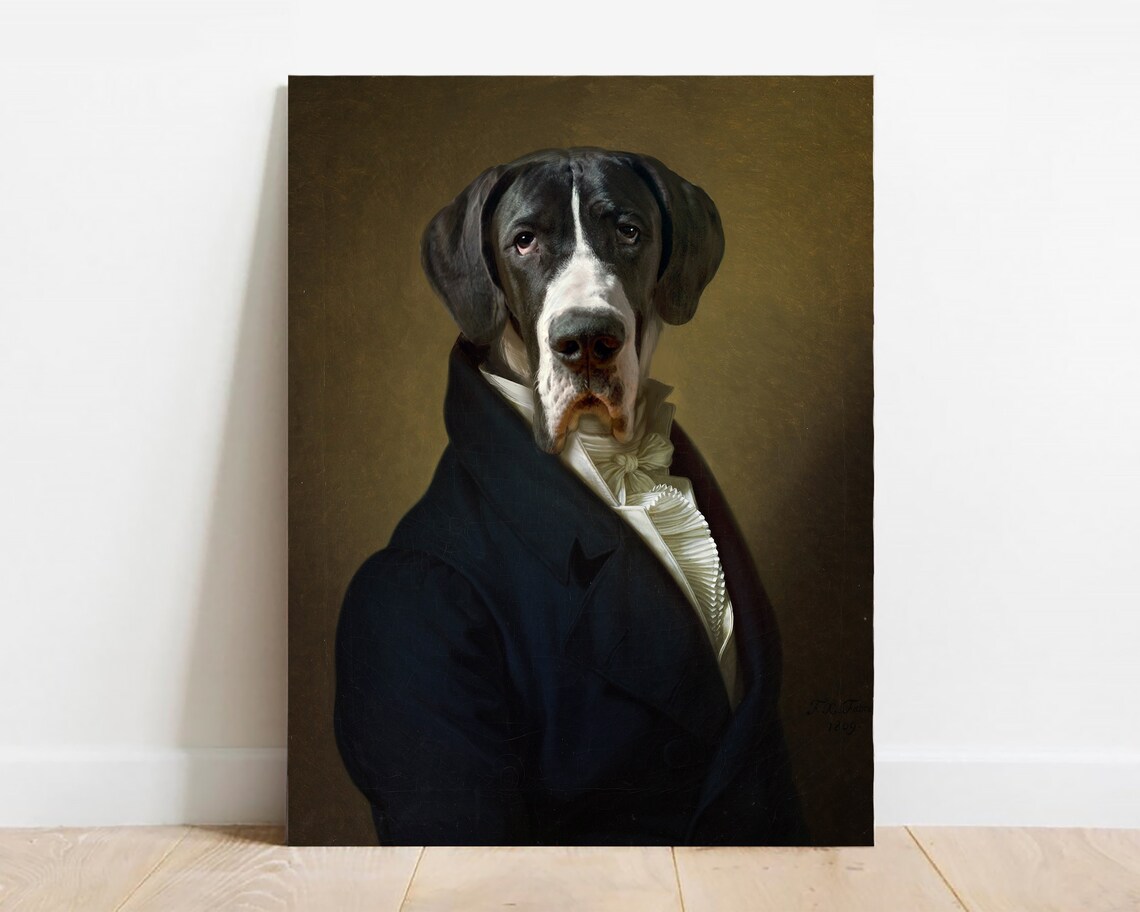Custom Great Dane Royal Portrait Dog Gentleman Oil Painting Art Poster