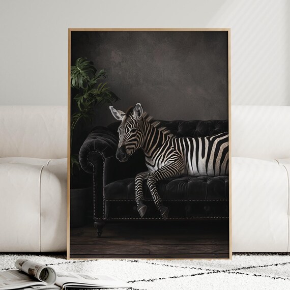 Zebra On Vintage Couch Print Quirky Farmhouse Wall Art