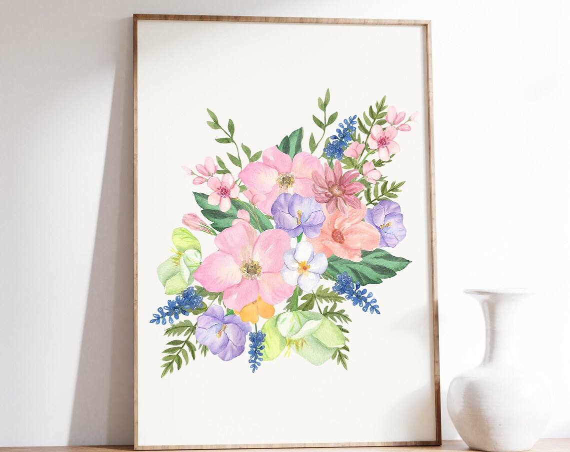 Colorful Wildflower Bouquet Watercolor Floral Spring Wall Poster - Image 4