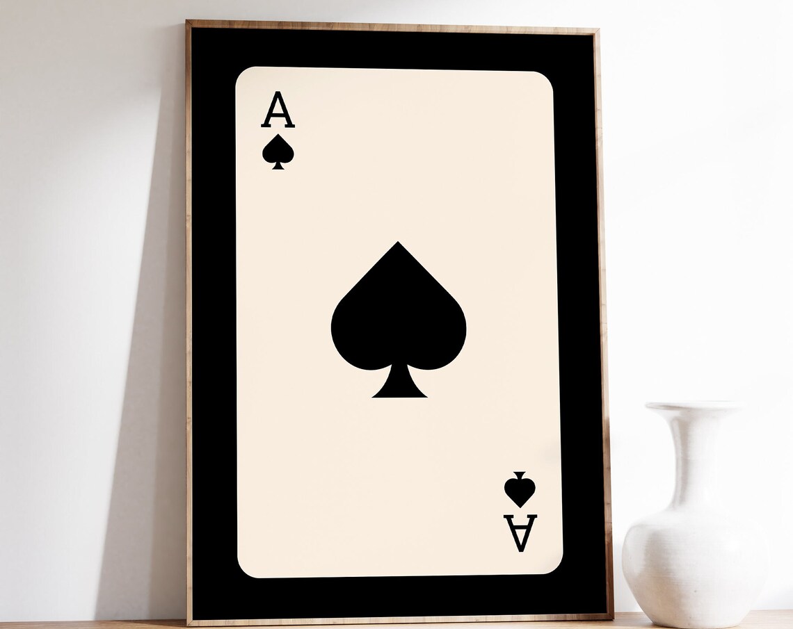 Ace of Spades Minimalist Playing Card Black and Cream Poster