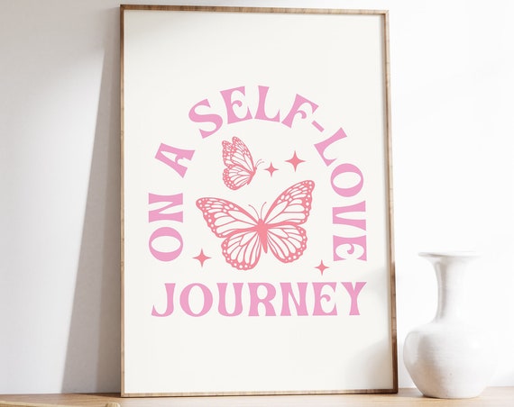 Self Love Quotes Prints On A Self Love Journey Self Love Affirmations Poster Trendy Wall Art Funky Retro Aesthetic Wall Art