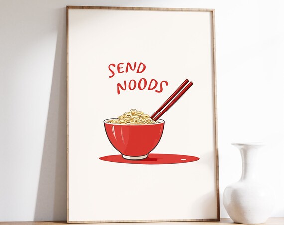 Noodles Print Cute Cooking Art Send Noods Print Minimalist Food Art Takeout Print Retro Aesthetic Kitchen Wall Art Food Drink Prints