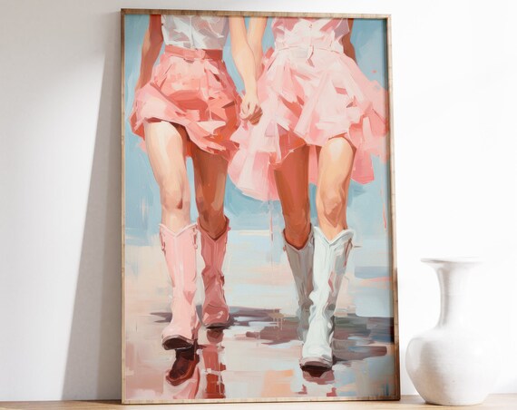 Pink Cowgirl Boots Walking Preppy Western Girls Painting Poster