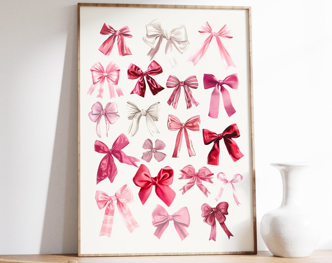 Pink and Red Satin Ribbon Bows Grid Balletcore Coquette Poster
