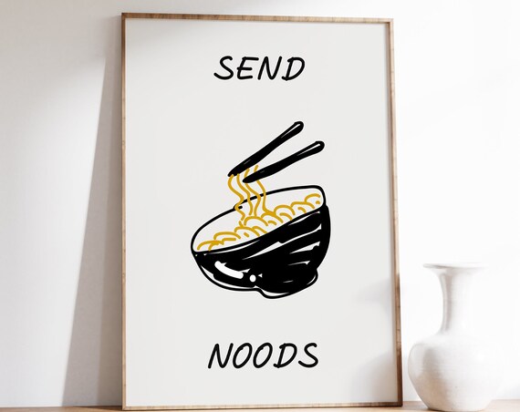 Noodles Print Cute Cooking Art Send Noods Print Minimalist Food Art Takeout Print Retro Aesthetic Kitchen Wall Art Food Drink Prints
