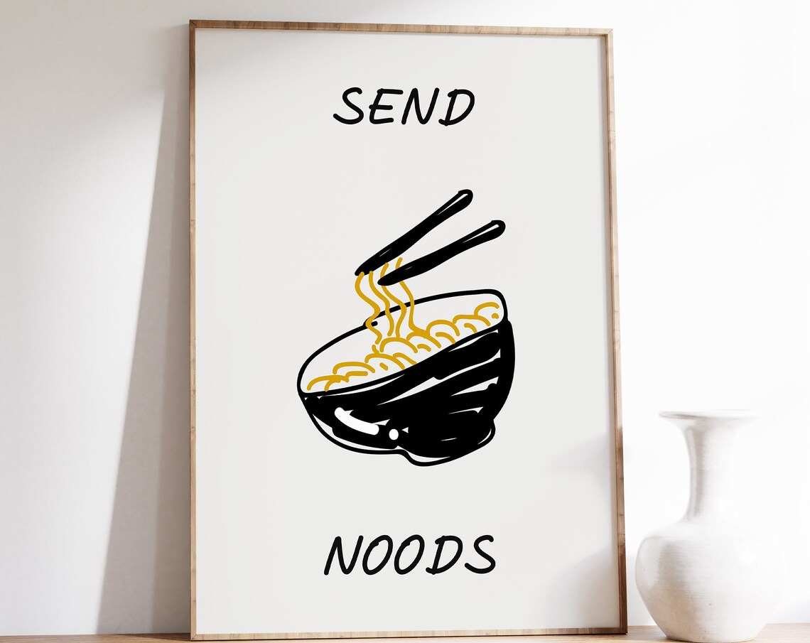 Send Noods Black Noodle Bowl Funny Kitchen Illustration Poster