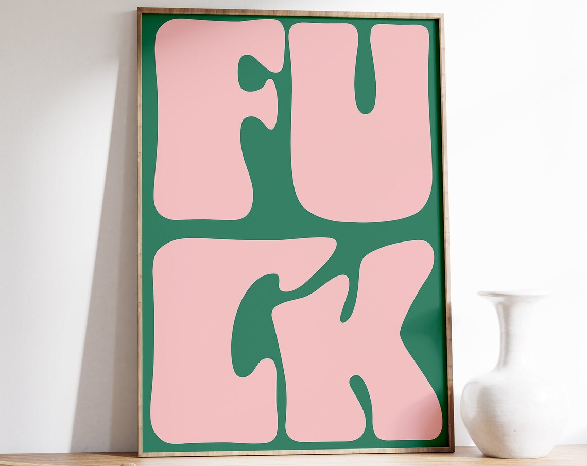Bold Pink Bubble Letter Retro Typography Statement On Green Poster