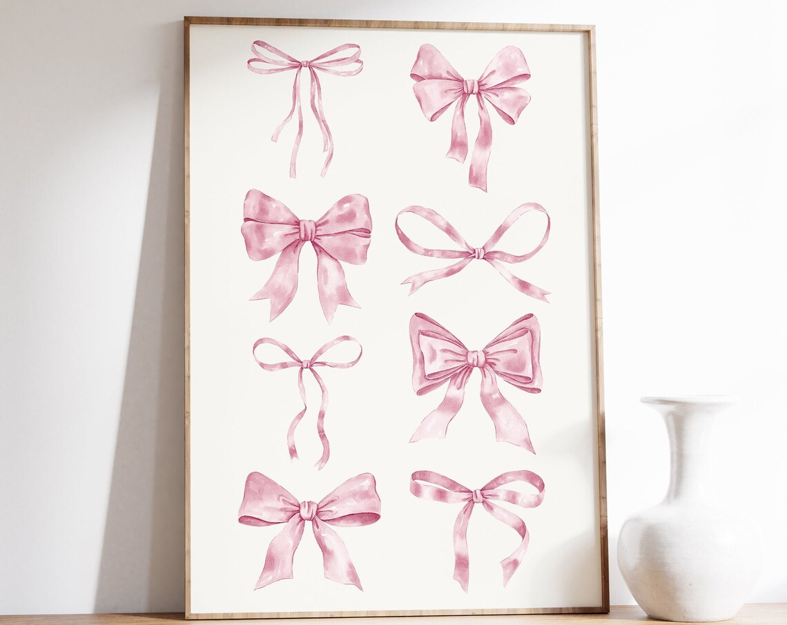 Pink Watercolor Bow Collection Coquette Balletcore Art Poster - Image 5