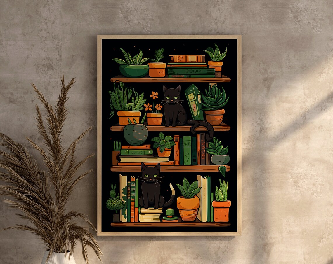 House Plants Print, Cat and Plant Lover Art