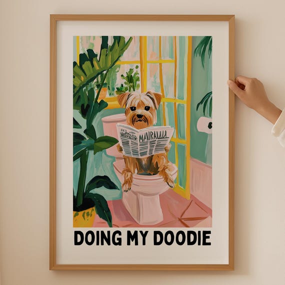 Yorkshire Terrier Lover Poster Trendy Toilet Wall Art Colorful Yorkie Dog Funky Bathroom Decor Funny Poop Gift