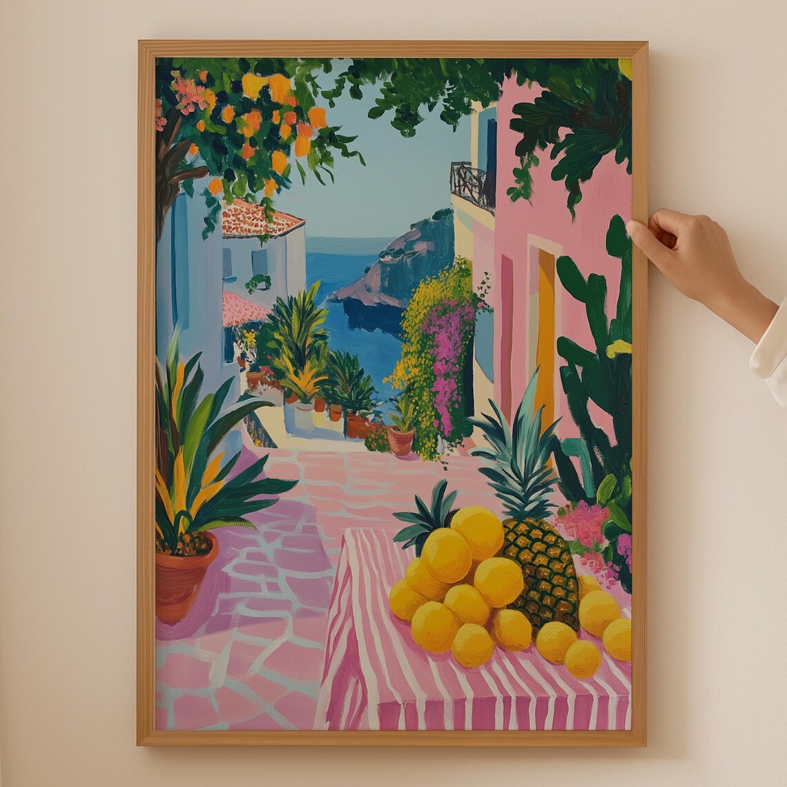 Lemon Vacation Pink Mediterranean Courtyard Citrus Fruit Poster