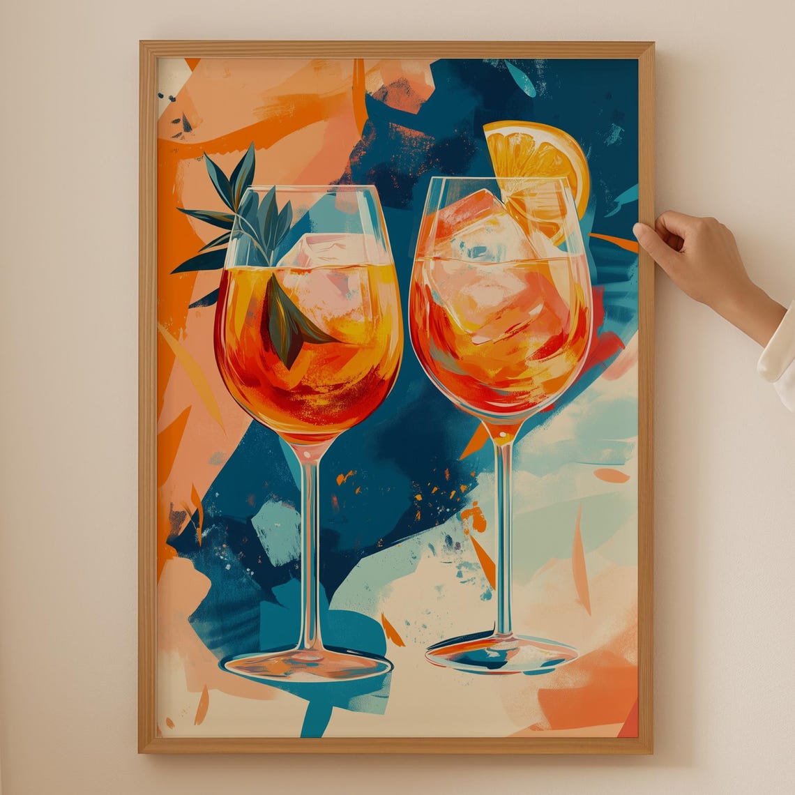 Aperol Spritz Cocktail Glasses Orange Teal Abstract Bar Poster