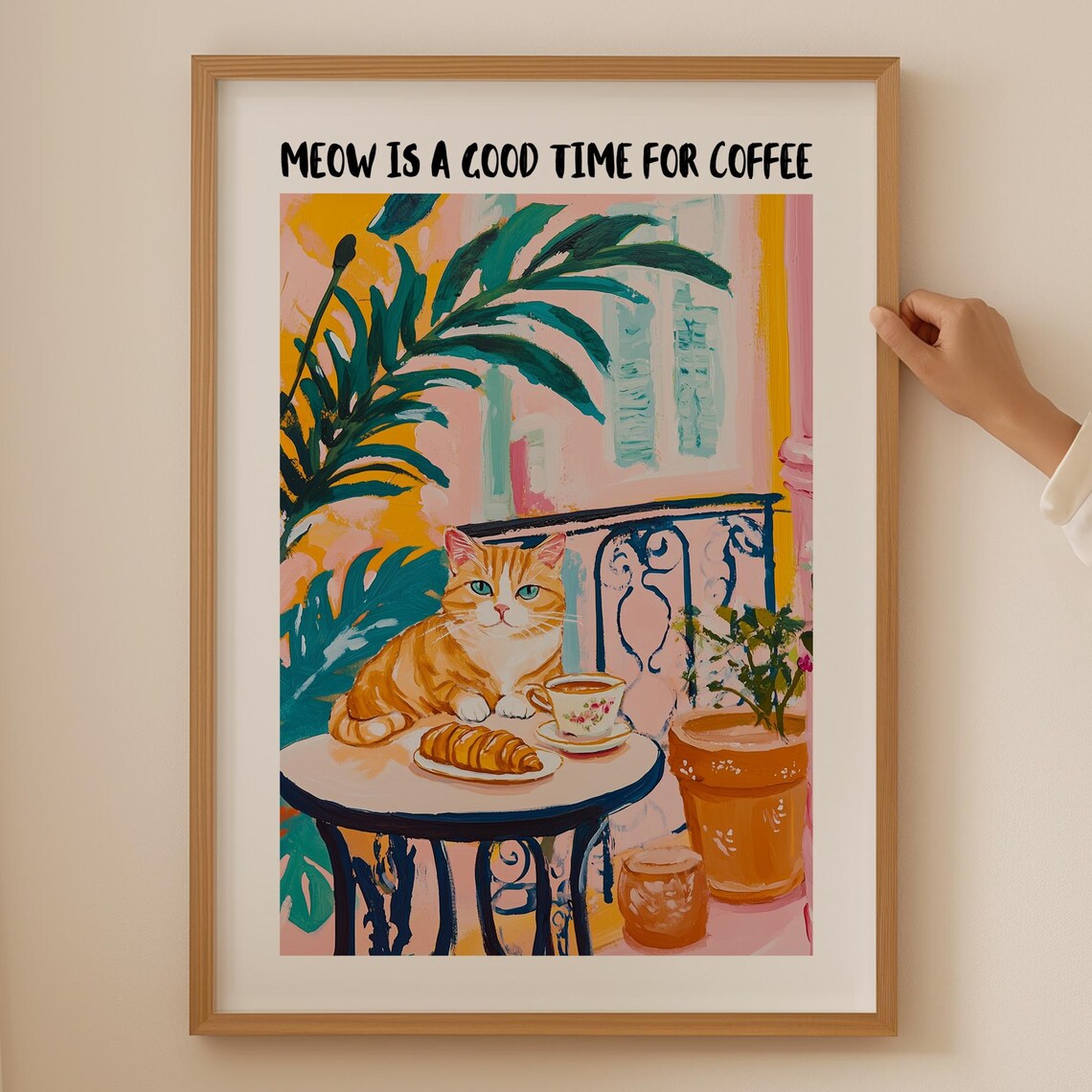 Coffee Cat Lover Print, Trendy Kitchen Wall Art