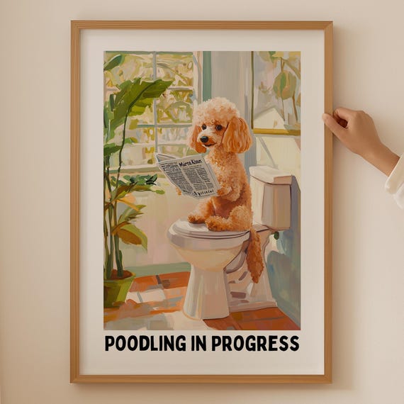 Poodle Lover Wall Art Trendy Toilet Poster Funky Bathroom Decor Funny Toy Gift Colorful Dog Print For Cubicle