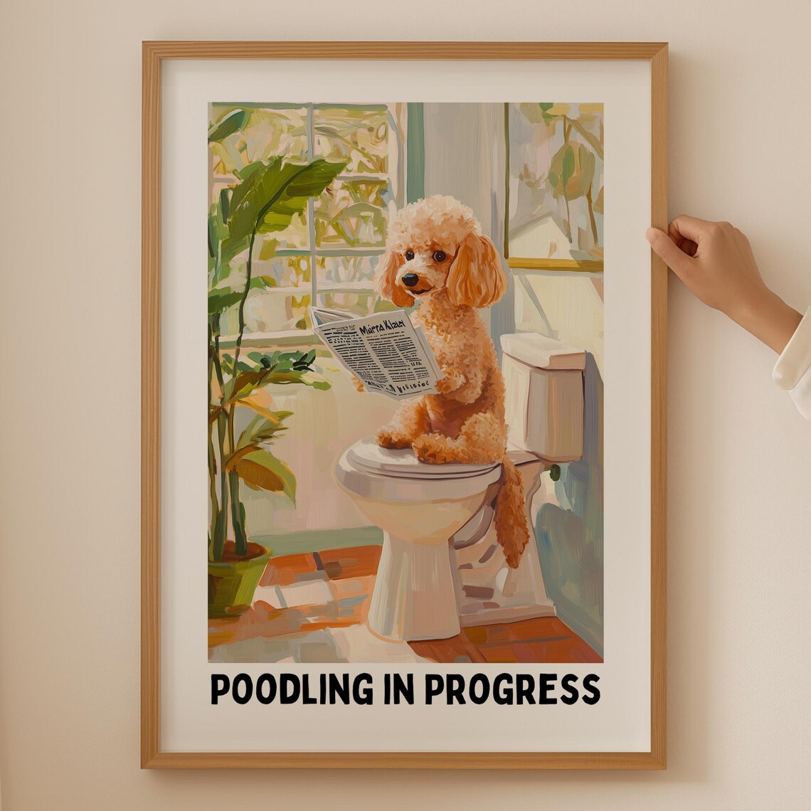 Funny Poodle Bathroom Poster Poodling in Progress Toilet Dog Art