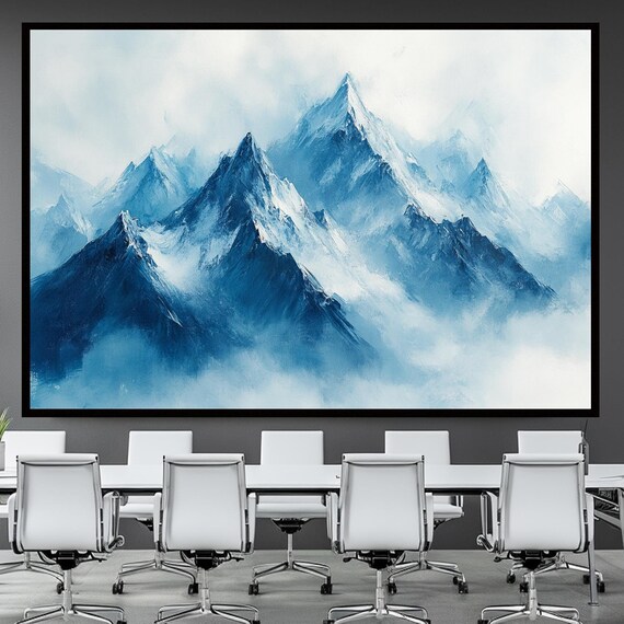 Mountain Art Wall Art Office Decor Landscape Print Modern Winter Landscape Blue Artwork Scenic Wall Abstract Nature