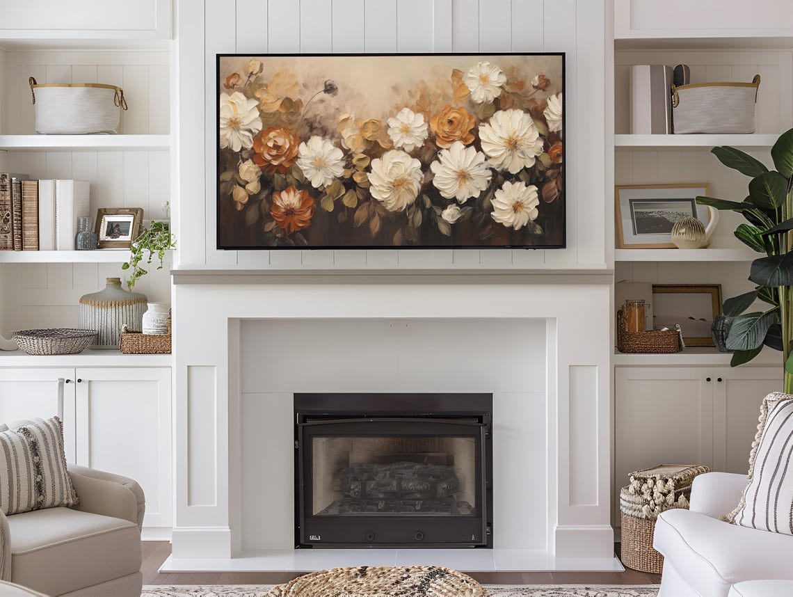 Cream White Peony Blossom Bouquet Gold Amber Neutral Floral Wall Art - Image 3