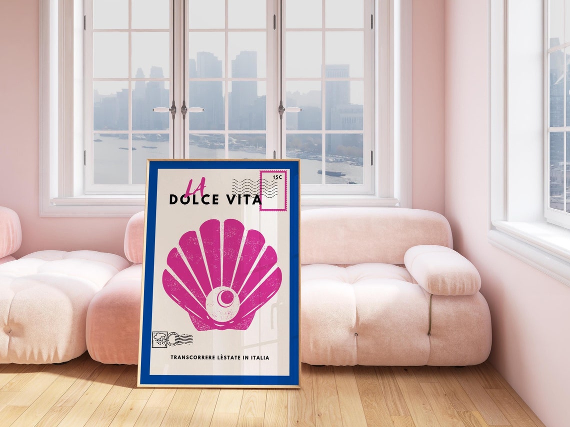 La Dolce Vita Pink Shell Italian Postcard Coastal Travel Poster