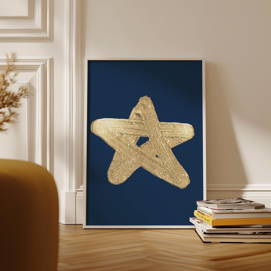 Gold Brushstroke Star Poster Navy Blue Minimalist Celestial Decor - Image 2