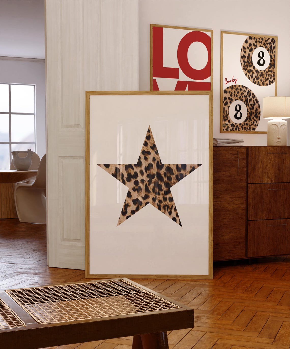 Leopard Pattern Star Cream Minimalist Y2K Aesthetic Wall Art - Image 2