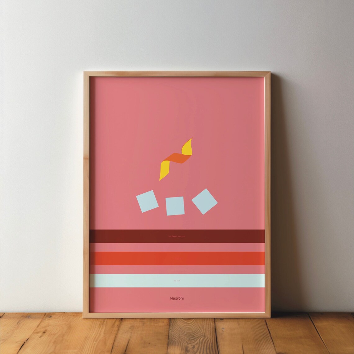 Negroni Cocktail Recipe Poster, Minimalist Bar Decor